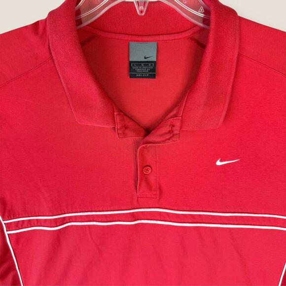Nike Dry Fit Short Sleeves Cotton Meshed Knit Golf Polo Shirt Men Size L Red - Picture 11 of 12